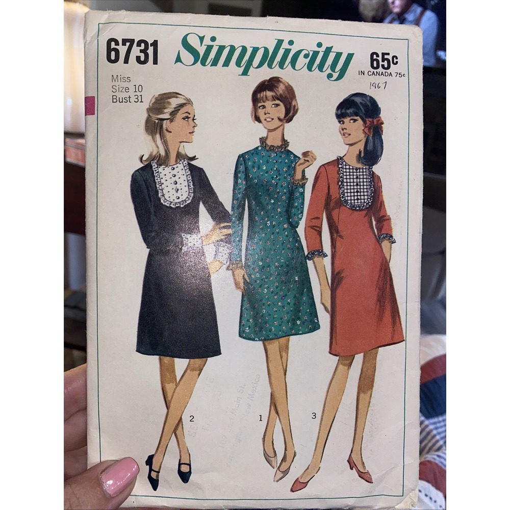 Vintage 60s Simplicity 6731 Dress Pattern Size 10 Bust 31 Cut Complete 1967